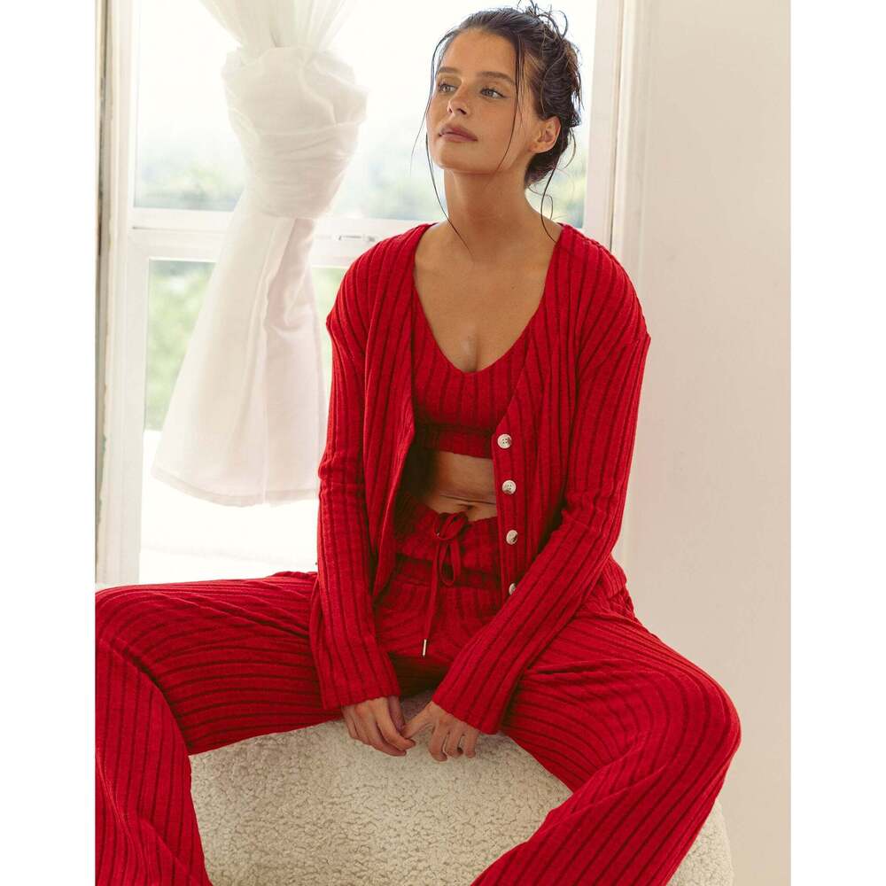 Beach Bunny Swimwear Mai Long Sleeve Cardigan - Red Size SMRed / SM